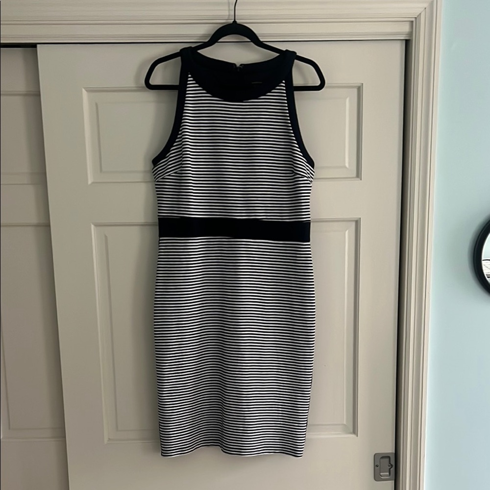 Ann Taylor Blue and White Halter Sheath Midi Dress
